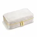 Boîte de rangement de bijoux en velours portable avec fermeture éclair dorée pour bagues - Blanc Cassé