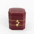 Sechseckige Vintage Ring Schatulle PU Leder Schmuck Verpackung Box mit goldenen Zierleisten - Abgeschrägte Achteckige Retro Ringbox / Rot