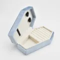 Coffin shaped velvet jewelry box gothic ring storage organizer portable display case - Light Blue