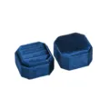 Blue velvet octagonal ring box portable mini jewelry storage case for engagement ring display. - Dark Blue