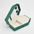 Green velvet coffin jewelry box, spooky gothic ring storage case organizer for Halloween. - Green
