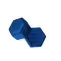 Boîte à bague hexagonale en velours bleu foncé pour fiançailles, mariage et bijoux. - Bleu