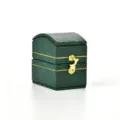 Dark green retro mini ring box with gold lock, portable leather jewelry storage case. - Treasure Chest Antique Ring Box / Green