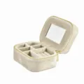 Boîte à bijoux portable en velours avec miroir, organisateur de voyage pour bagues et clous. - Boîte de rangement carrée avec miroir / Champagne