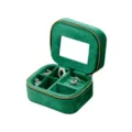Boîte à bijoux portable en velours vert avec miroir, étui zippé pour bagues et boucles d'oreilles. - Boîte de rangement carrée avec miroir / Vert foncé