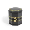 Hexagonale Vintage PU Leder Ringbox Schmuck Aufbewahrung Box mit Goldrand und Schloss - Gleichseitige Achteckige Retro Ringbox / Schwarz