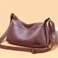 Damen weiche PU Leder Umhängetasche lässige Schultertasche mit mehreren Taschen und Gurt. - Lila