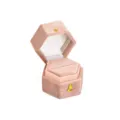 Boîte à bague en velours hexagonal rose pour fiançailles et mariage, étui à bijoux élégant. - Rose