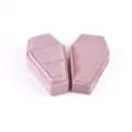 Pink velvet coffin ring box, spooky jewelry storage organizer for Halloween gifts and rings. - G118 Ring Boxes