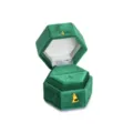 Boîte à bague hexagonale en velours vert avec fermoir doré pour fiançailles et mariage. - Vert