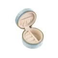 Mini rond fluwelen sieradendoosje, lichtblauwe draagbare opbergdoos voor ringen met rits. - Lichtblauw