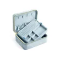 Boîte à bijoux en velours bleu clair, organiseur de rangement portable à double couche - Bleu clair