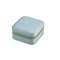 Portable velvet square jewelry box in light blue with gold zipper for rings and necklaces. - Light Blue