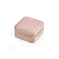 Pink velvet square jewelry box, compact and portable storage for rings and small accessories. - Pink