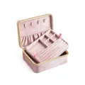 Boîte à bijoux en velours rose double couche organisateur portable pour bagues boucles d'oreilles - Rose
