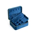Portagioie in velluto blu doppio strato organizer portatile per anelli e collane. - Blu scuro