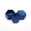 Caja de collar con colgante hexagonal de terciopelo azul, joyero de regalo elegante. - Azul