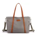 Borsa a tracolla in nylon grigio con manici in pelle marrone, capiente e chic. - Grigio