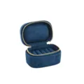 Boîte à bagues en velours bleu foncé portable avec fermeture éclair dorée, mini étui de voyage. - Bleu