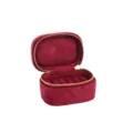 Portable mini velvet ring box, burgundy jewelry organizer with secure gold zipper design. - Burgundy