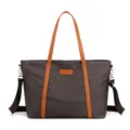 Elegante borsa shopper in nylon da donna, grande borsa a tracolla con manici marroni. - Caffè