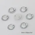 8mm clear acrylic flatback rhinestones with double holes sew on crystal gems for DIY 100pcs - Round Grid Facet / 8mm (100 Pieces) / Clear White