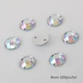 8mm acrylic rhinestones flatback sew on crystals for DIY craft jewelry making accessories - Round Grid Facet / 8mm (100 Pieces) / White AB