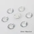 10mm 2-hole flatback acrylic rhinestones, faceted round DIY sewing crystals for crafts. - Round Grid Facet / 10mm (80 Pieces/Pack) / Clear White
