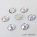 12mm round faceted acrylic rhinestones with double holes for DIY sewing crafts accessories. - Round Grid Facet / 12mm (60 Pieces/Pack) / White AB