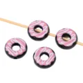 16mm acrylic donut loose beads with pink frosting, perfect for DIY jewelry and charms. - 1 Piece/Pack / Black