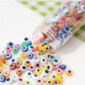 Resin flat round evil eye loose beads for DIY handmade bracelets necklaces jewelry making accessories. - 6mm Thickness 4mm (25 Pieces/Pack)