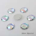 Round faceted acrylic rhinestones with double holes, 18mm 30pcs lot for DIY crafts. - Round Grid Facet / 18mm (30 Pieces/Pack) / White AB