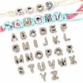 DIY metal alphabet letter beads with brown plaid pattern for custom phone charm making - Letter M / 1 Piece/Pack / Brown and White Plaid