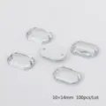 Rectangular double-hole flatback acrylic rhinestones, 10x14mm faceted DIY sewing craft gems. - Clear White / 10x14mm (100 Pieces/Pack)