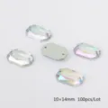 Rectangular double hole flatback acrylic rhinestones 10x14mm DIY craft sewing crystals - AB White / 10x14mm (100 Pieces/Pack)