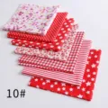 Red cotton printed fabric bundle set, floral dot stripe star patterns for DIY sewing craft. - Style 10
