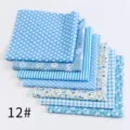 Blue printed cotton fabric bundle with polka dot floral stripe and plaid patterns for DIY crafts. - Style 12