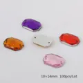 Rectangular double-hole acrylic rhinestones 10x14mm flatback gems for DIY craft apparel - Random Mixed Colors / 10x14mm (100 Pieces/Pack)