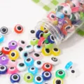Colorful resin flat round evil eye loose beads for DIY handmade jewelry crafting bracelets - 8mm Thickness 5mm (25 Pieces/Pack)