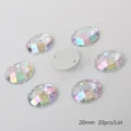 20mm Oval Acrylic Rhinestones Flatback Sew-on Gems Crystals for DIY Craft Accessories 20Pcs - Round Grid Facet / 20mm (20 Pieces/Pack) / White AB