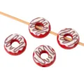 Acrylic donut beads variant, red chocolate glaze design, 16mm DIY jewelry making accessory - Red