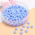 Light blue flat rondelle glass beads in clear jar for DIY bracelets and jewelry making accessories. - 450g Pack (Approx. 2700 Pieces) / Blue