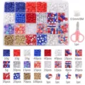 Kit de matériel DIY de bracelet de perles du Jour de l'Indépendance des USA avec boîte - Boîte 24 Grilles Kit Matériel Bracelet Perles DIY Jour Indépendance / 24 Grilles 1900 Pièces
