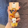 Cute West Highland dog food keychain cartoon couple acrylic pendant car key ring accessory - Westie Food Pendant (Steamed Bun) / OPP Bag