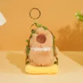 Cute capybara plush keychain stuffed animal charm with leaf crown and flower necklace for bags. - OPP Bag / Plush Swing Capybara - Brown