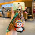 Niedlicher Panda Schlüsselanhänger im Sichuan-Stil mit grünem Seil, kreatives Kultursouvenir. - Operngesichtsveränderungsstil / 1 Stück/Packung