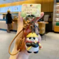 Niedlicher Panda Schlüsselanhänger im chinesischen Stil mit Bambusschwert und Hut. - Panda Jianghu Serie Anhänger - Ritterlicher Panda Held / OPP-Beutel