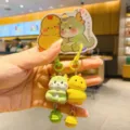 Süßer Cartoon Drache und Küken Schlüsselanhänger mit Karte, schöne Taschendekoration. - Küken umarmt Baby-Drache / Einzelset (Mit OPP-Beutel)