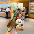 Süßer Panda Schlüsselanhänger Tasche Anhänger kreative Harz Tier Deko Geschenk für Autoschlüssel - Gedeckter Teeschalenstil / 1 Stück