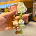 Cute zodiac couple keychain set with bell charm, adorable cartoon bear and snake bag pendant. - Snake Hugging Monkey / Single Set (With OPP Bag)